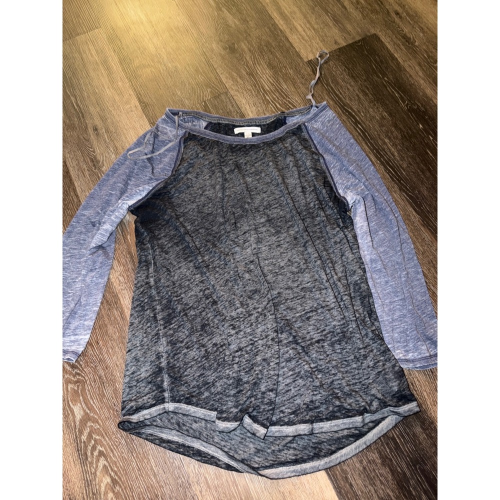 American Eagle Outfitters Womens Burnout Baseball Tee Grey‎ Blue Raglan Large
